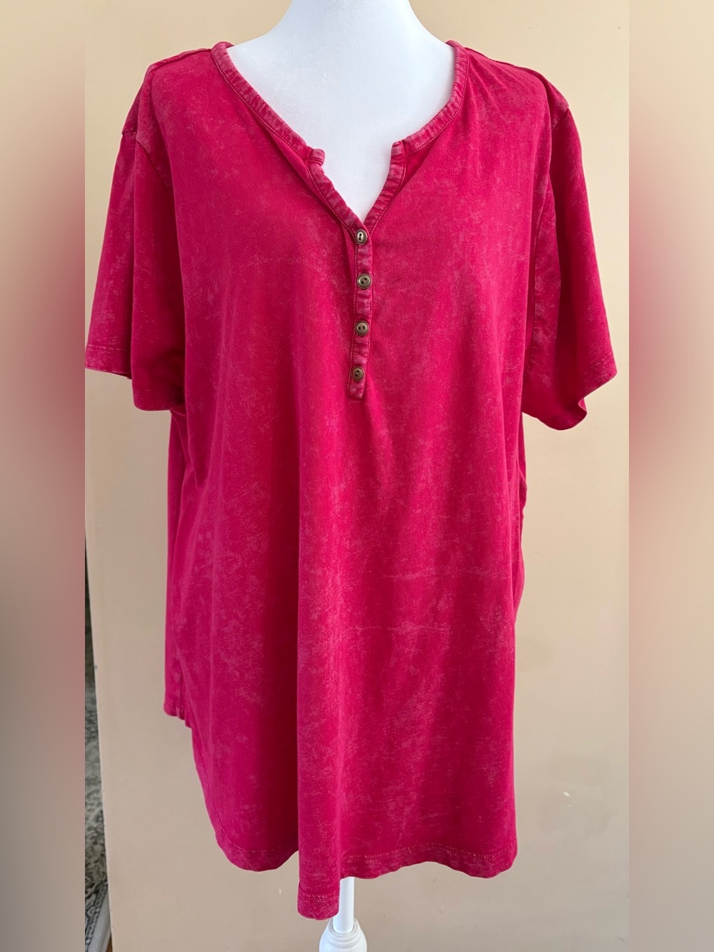 Coldwater Creek Raspberry Short-Sleeve Henley Tee